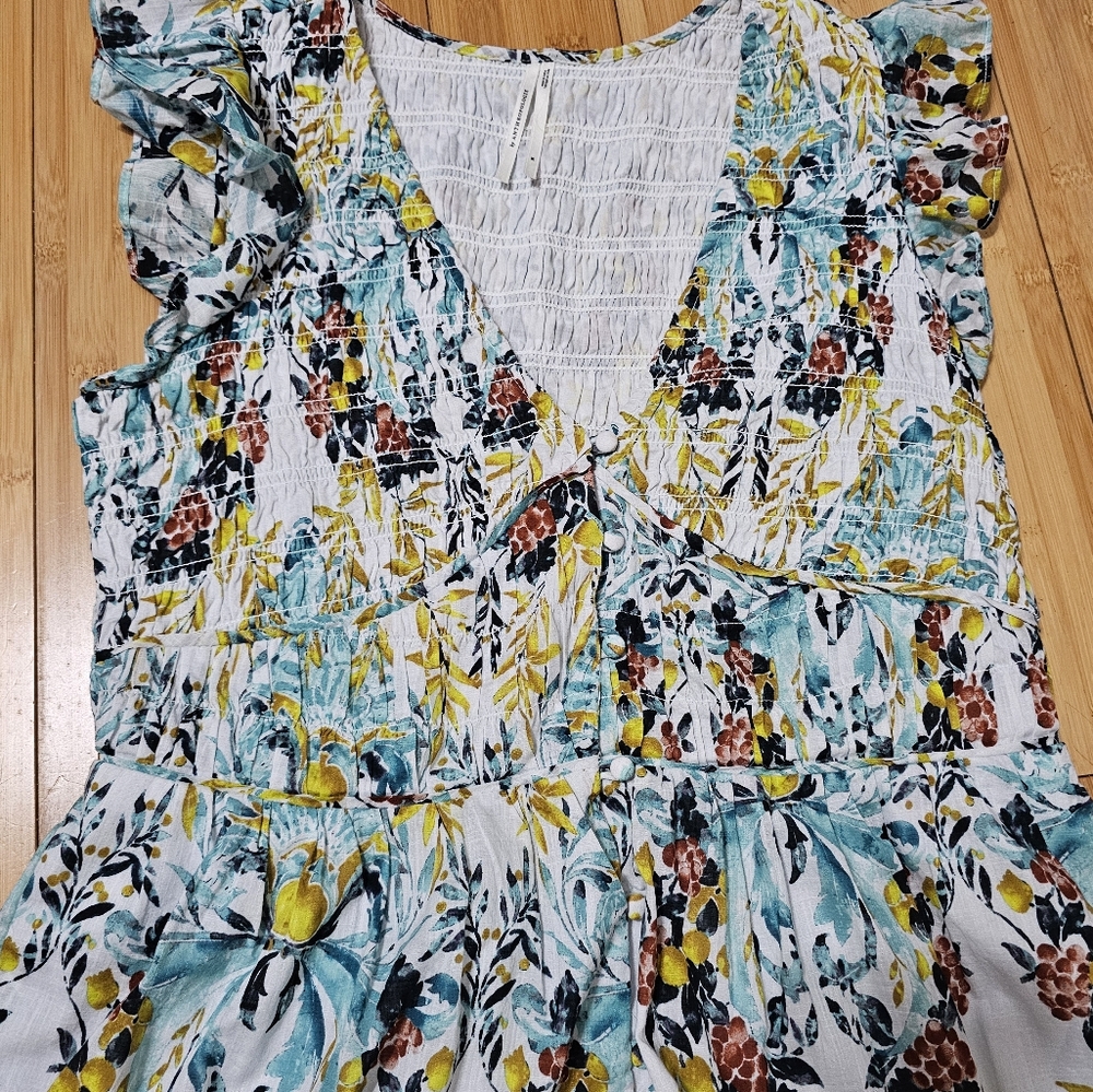 Anthropologie Yellow and Blue Floral Fall Midi Dress - Picture 3 of 4